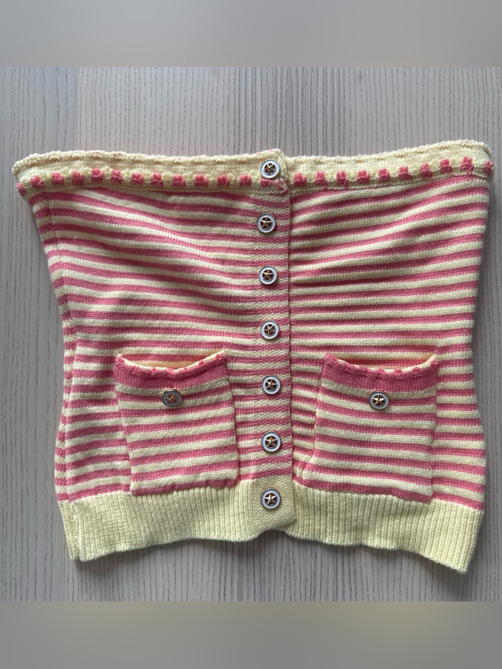 Pink and yellow striped knit tube top
